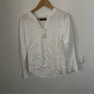Francesca's Collections White Fitted Buttoned Blouse with Mandarin Collar